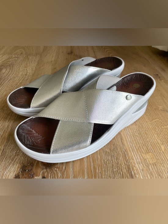 Bzees Shoes - Bzees Desire Cross Slide Sandals Silver Size 10